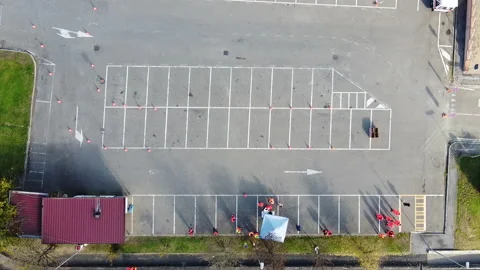 Aerial view Ambulance training exercise for Covid19 pandemic emergency Vídeos de archivo 144116694