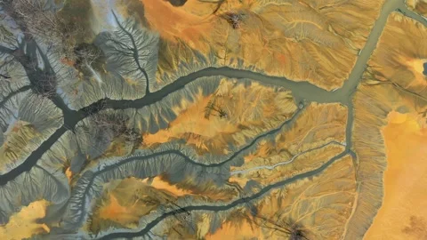 Aerial view of AMD acid mine drainage polluted waters. Natural pattern Stock Footage 346706953