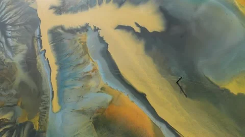 Aerial view of AMD acid mine drainage polluted waters. Natural pattern Stock Footage 346706965