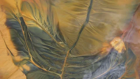 Aerial view of AMD acid mine drainage polluted waters. Natural pattern Stock Footage 346706977