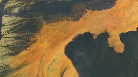 Aerial view of AMD acid mine drainage polluted waters. Natural pattern Stock Footage 346707031