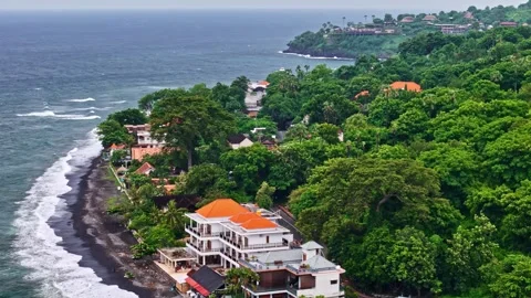 Aerial view of Amed Beach and coastal villas in Indonesia. Stock Footage 345036018