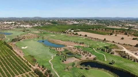 Aerial view of the Amendoeira Golf course, Algarve, Portugal Stock Footage 151003705