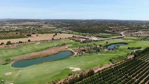 Aerial view of the Amendoeira Golf course, Algarve, Portugal Stock Footage 151056880