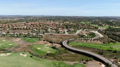 Aerial view of the Amendoeira Golf course, Algarve, Portugal Stock Footage 151125049