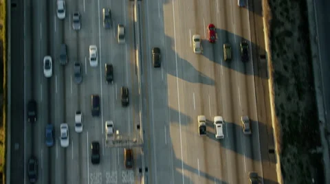 Aerial view American freeway road system in Los Angeles California Stock Footage
