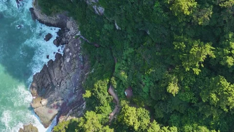 Aerial view of amnam park rocky coastline in busan Stockbeeldmateriaal 341908652