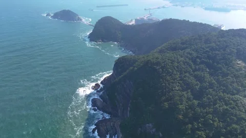 Aerial view of amnan park coastline cliffs in busan south korea Stock Footage 341908723