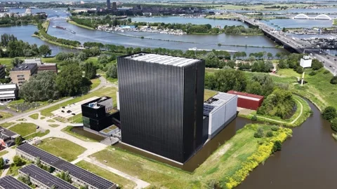 Aerial View of AMS17 Data Center in Amsterdam Stock Footage 337778783
