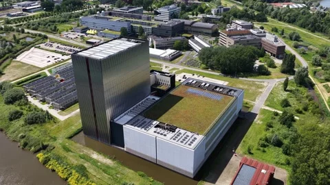 Aerial View of AMS17 Data Center in Amsterdam Stock Footage 337778792