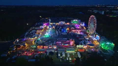 Aerial view of Amusement Park at night , Berlin , Germany Vidéo 240225995
