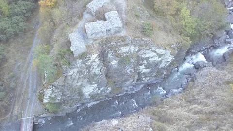 Aerial view of Anatori's crypt in Khevsureti. Georgia 2017 Stock-Footage 83387255