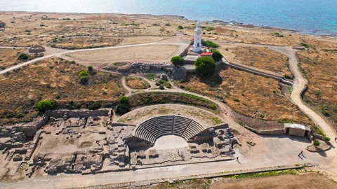 Aerial view of the ancient  Archaeological Site of Nea Paphos in Cyprus. Stock Footage 341674173