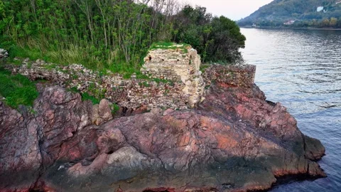 Aerial View of Ancient Byzantine Storage Center Ruins on Hoynat Island Stock-Footage 334244267