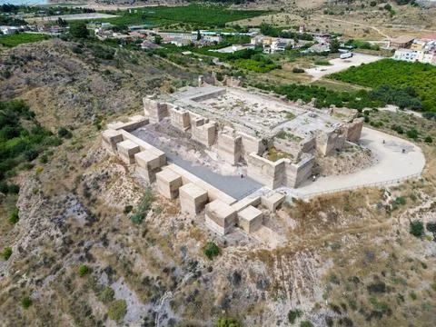 Aerial View of the Ancient Castillo de Monteagudo Fortress Ruins in Murcia Spain Stock Photos