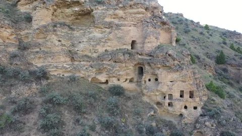 Aerial view of ancient cave house Stock Footage 293998917