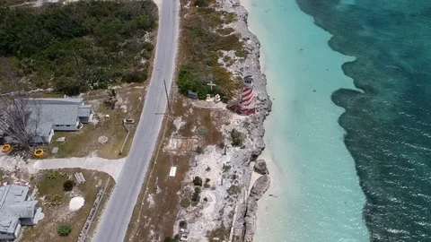 Aerial View of Ancient Lighthouse in High Rock, Grand Bahama Bahamas Stock Footage 88735084