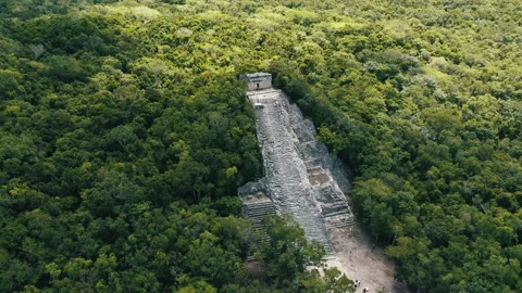 Aerial view of Ancient Mayan pyramid and Coba ruins in Mexico. Stock Footage 157691982