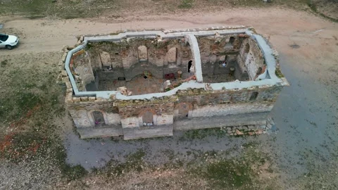 Aerial view of Ancient Medieval Eastern Orthodox church of Saint John  스톡 동영상 242915988