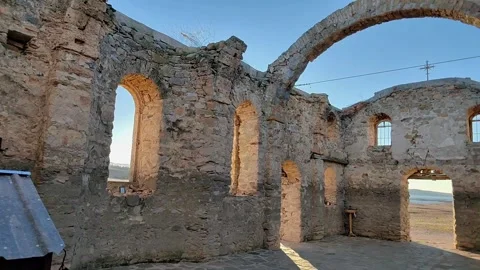 Aerial view of Ancient Medieval Eastern Orthodox church of Saint John of Rila Stock Footage 260050081