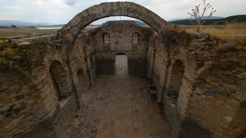 Aerial view of Ancient Medieval Eastern Orthodox church of Saint John of Rila 스톡 동영상 283467403