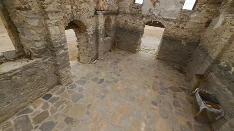 Aerial view of Ancient Medieval Eastern Orthodox church of Saint John of Rila Stock-Footage 283467417
