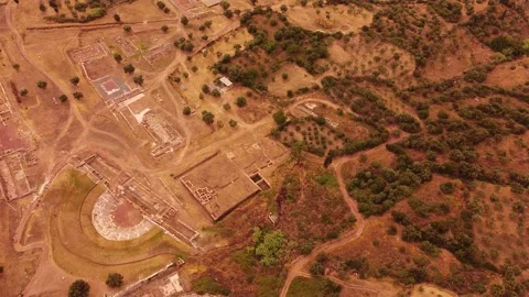 Aerial view of Ancient Messini city ruins Stock Footage