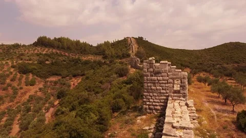 Aerial view of Ancient Messini wall ruins Video stock 143945241