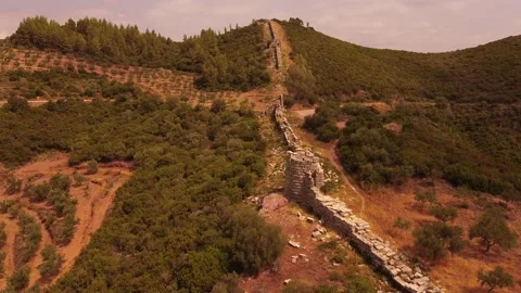 Aerial view of Ancient Messini wall ruins Video stock 143946079