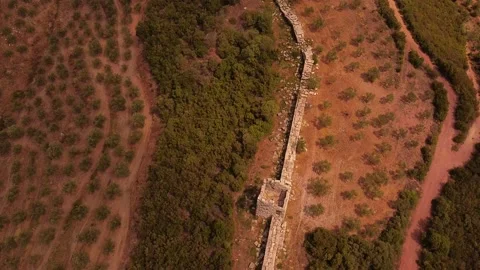 Aerial view of Ancient Messini wall ruins Video stock 143948533