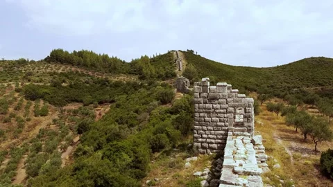 Aerial view of Ancient Messini wall ruins Stock Footage 196263103