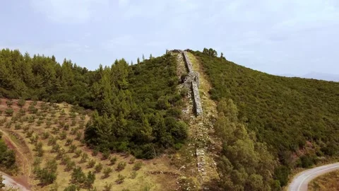 Aerial view of Ancient Messini wall ruins Stock Footage 196263244