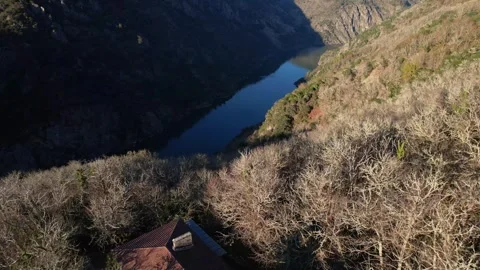 Aerial view of ancient monastery in winter river canyon The Concept of Spir.. Stock-Footage 327814537