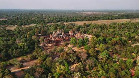 Aerial view of ancient pre rup temple at angkor, cambodia. A majestic tenth Stock Footage 322520729