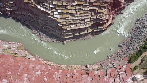 Aerial View of Ancient Salt Fields in Yanjing, Tibet, with Geometric Patterns Vídeos de archivo 344884766