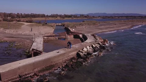 Aerial view, Ancient salt flats near the sand beach at Tarquinia  Stock Footage 106532214