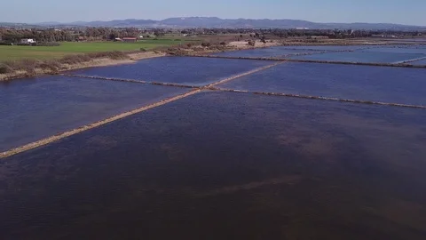 Aerial view, Ancient salt flats near the sand beach at Tarquinia  Stock Footage 106539736