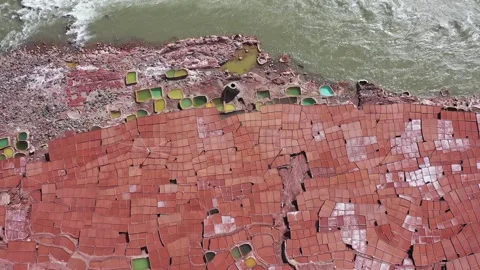 Aerial View of Ancient Salt Making Fields in Yanjing, Tibet, along Jinsha River Vídeos de archivo 344884516