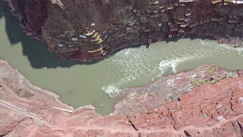 Aerial View of Ancient Salt Making Fields along Jinsha River, Yanjing, Tibet Vídeos de archivo 344885977