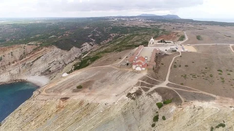 Aerial View of Ancient Sanctuary Near Coastline, Sesimbra, Portugal Stock Footage