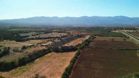 Aerial view of the ancient stadium of Aphrodisias located in present Aydin Stock Footage 289903553