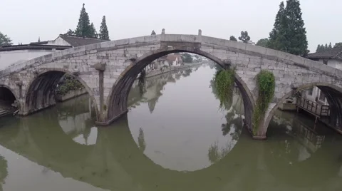Aerial View of an Ancient Stone Bridge in China Video stock 65153307