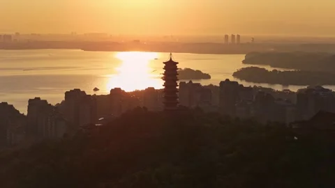 Aerial view of the ancient Temple in Sheng &amp;#039;an, Hunan Province Stock Footage 325348630