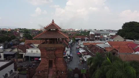 Aerial view of ancient temple tower and town market 스톡 동영상 279524038