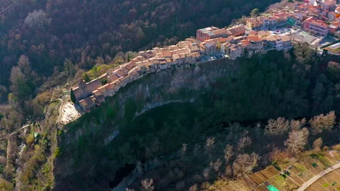 Aerial view of the ancient town Castelfollit de la Roca, Spain. Stock Footage 285104151