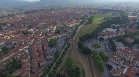 Aerial view of ancient town of Lucca, Tuscany Stock Footage 52852441