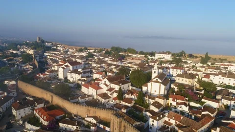 Aerial view ancient town surrounded fortress wall Video stock 108132847