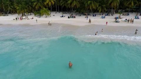 Aerial view and selfie ascending at Saona island Stock Footage 59555599