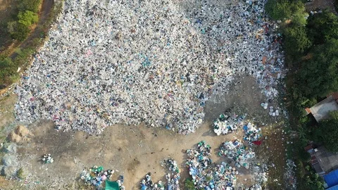 Aerial view and top view. Bulk waste disposal pond and waste from industrial was Stock Footage 101167458