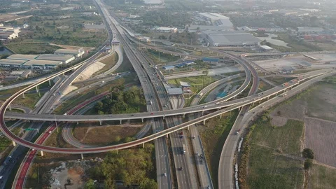 Aerial view and Top view. Traffic of expressways, motorways and highways Stock Footage 105108572